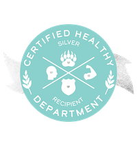 数字认证徽章说健康部门银接受者与银色的丝带和符号