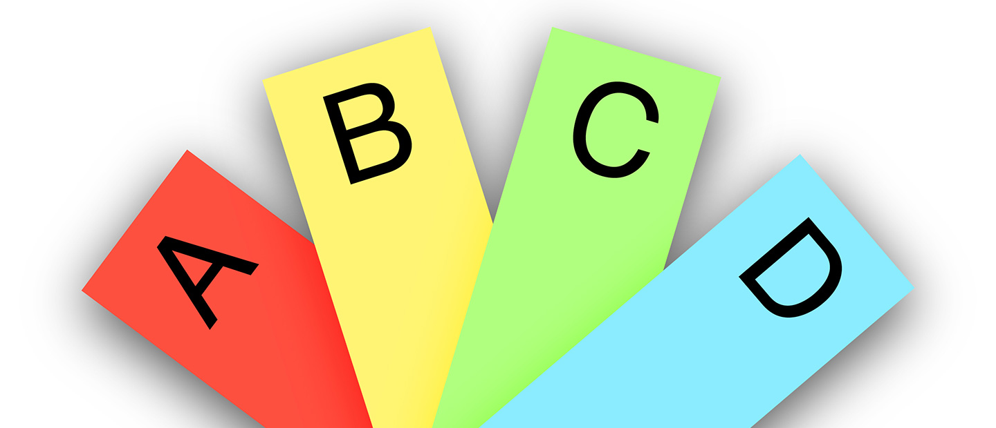 卡在课堂上用于选择一个答案,显示选项A, B, D, D